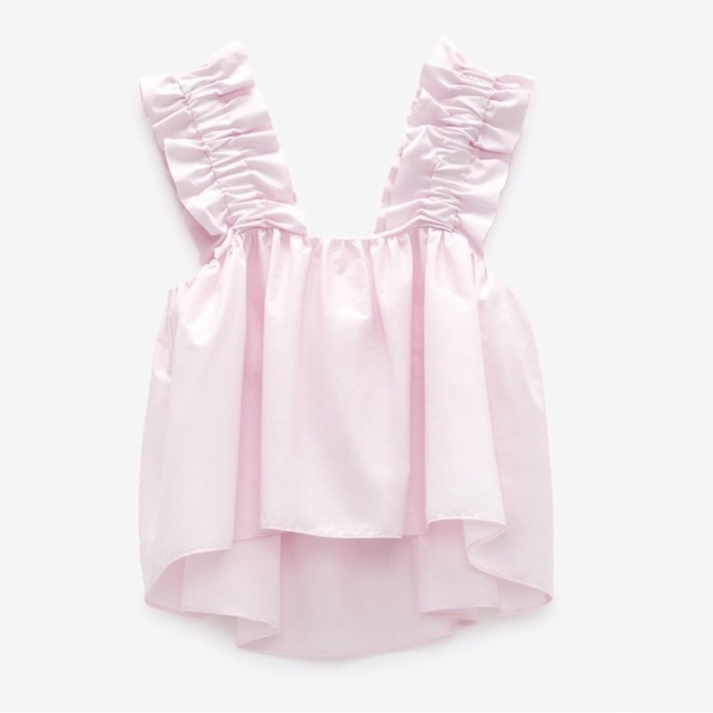Zara Pink Poplin Ruffled Top - Picture 5 of 9